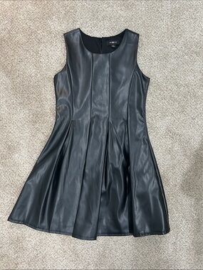 Express Black Sleeveless Faux Leather Skater Dress